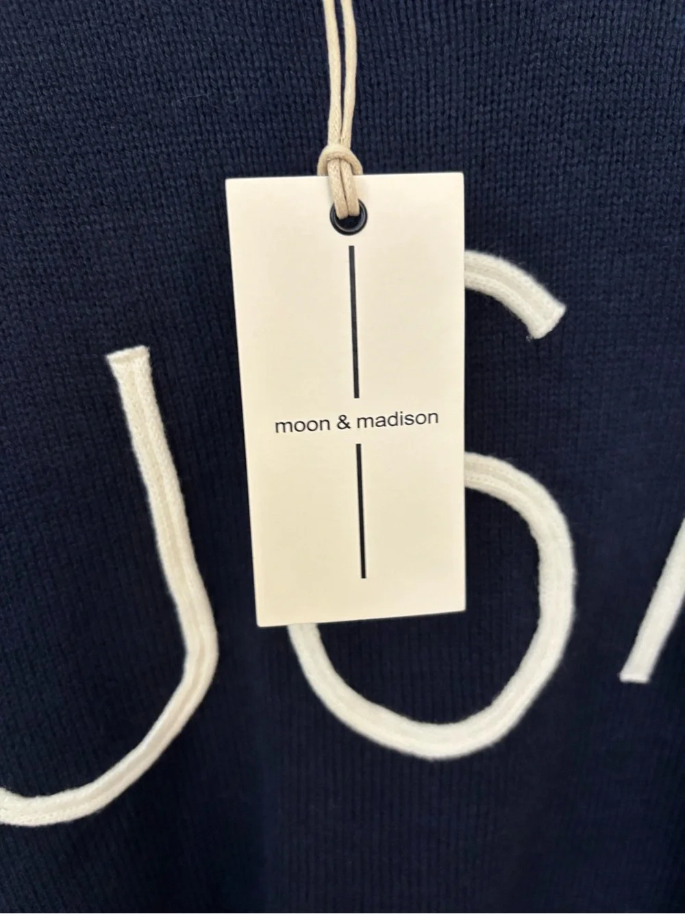 moon & madison Navy Crewneck Sweater with White USA Script